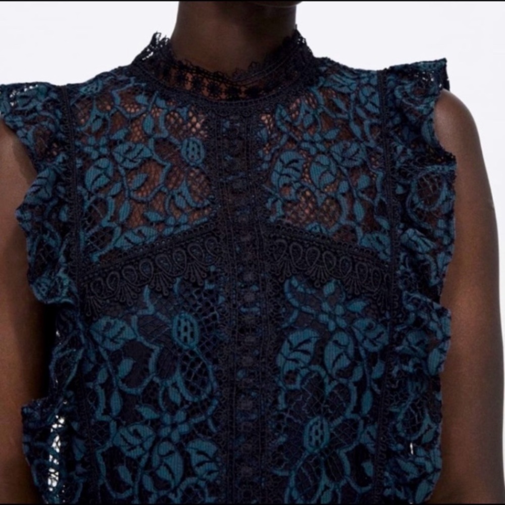 Zara blue and black lace dress Sz M - Picture 2 of 15